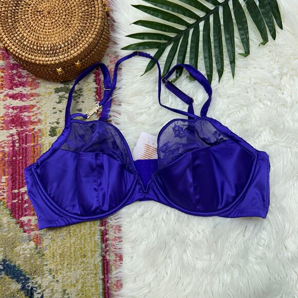 NEW Savage X Fenty Purple / Blue Lace Sexy Plunge Bra Plus Size 42DD - Picture 2 of 7